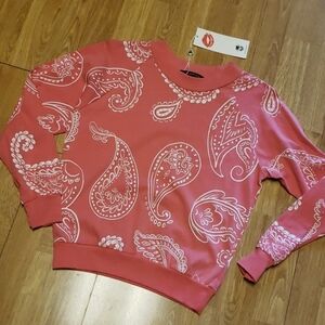 NWT Wildfox coral Jumbo Paisley crewneck XS